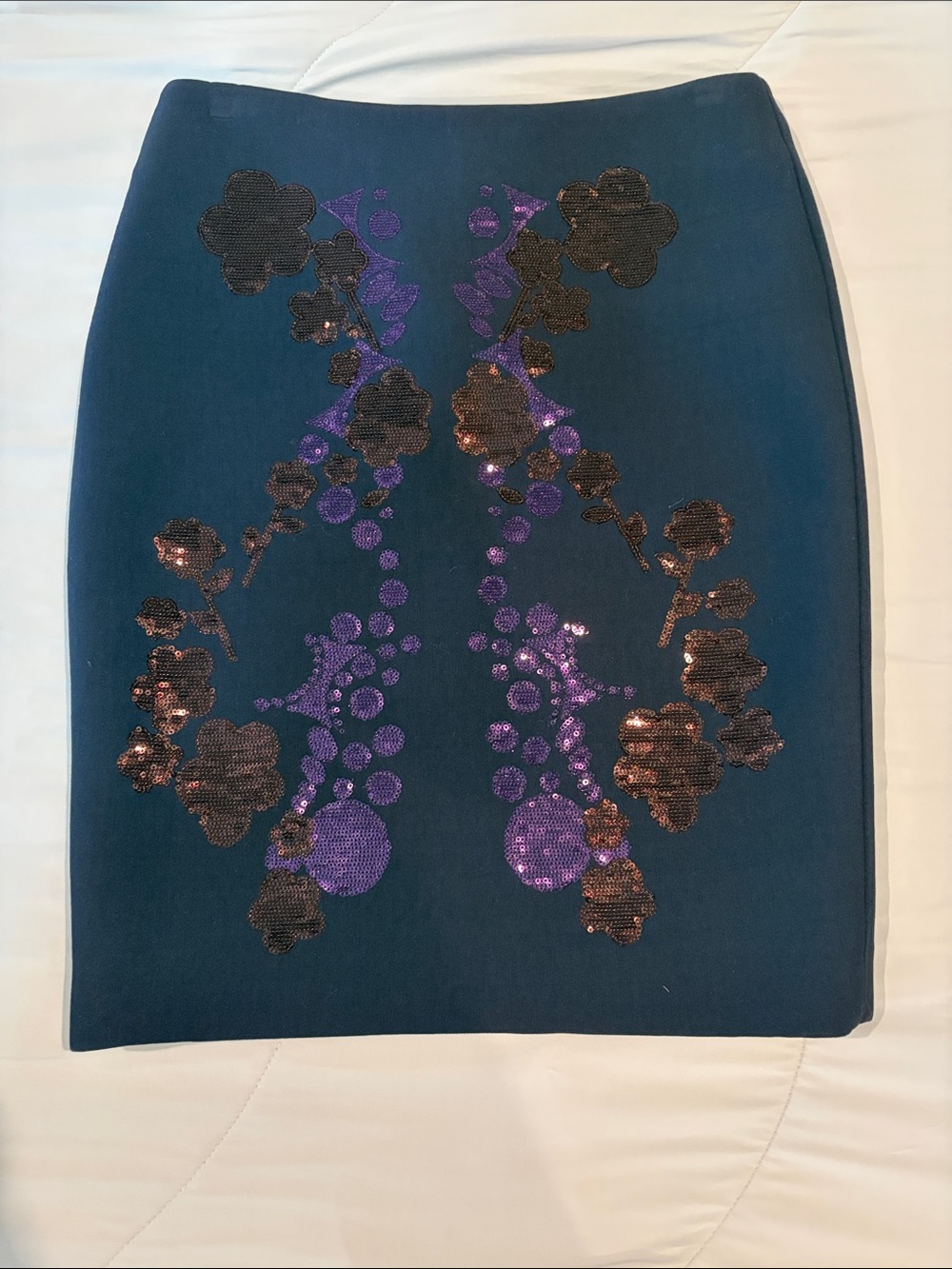 Cynthia Rowley Purple Pencil Skirt with Purple and Black Sequin Floral